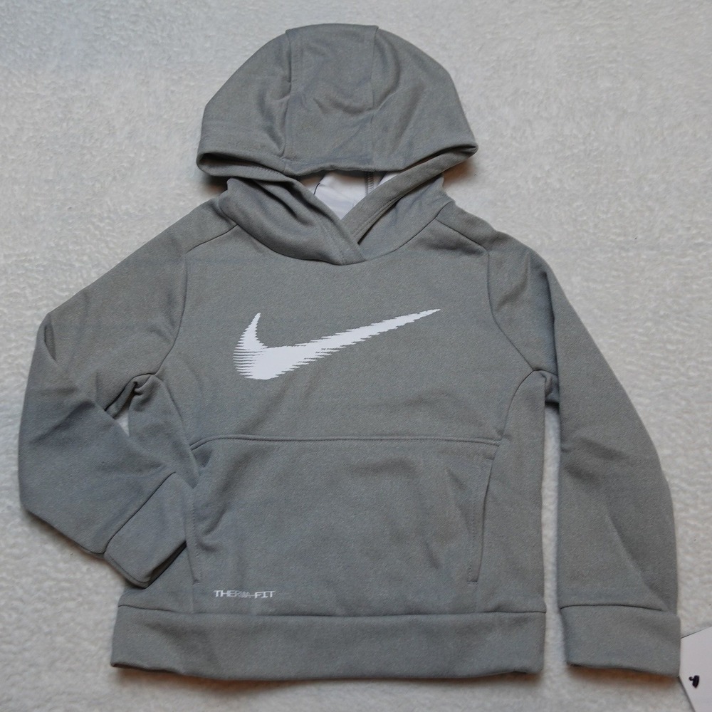 Nike Therma-FIT Boys Hoodie 3T Dark Grey Heather Pullover Sweatshirt 76L176-042